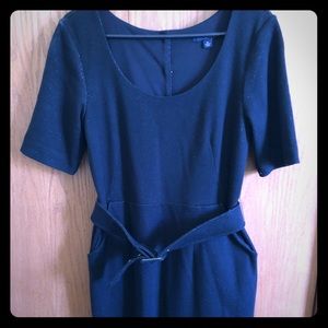 Black shimmer 3/4 dress with belt and gold buttons